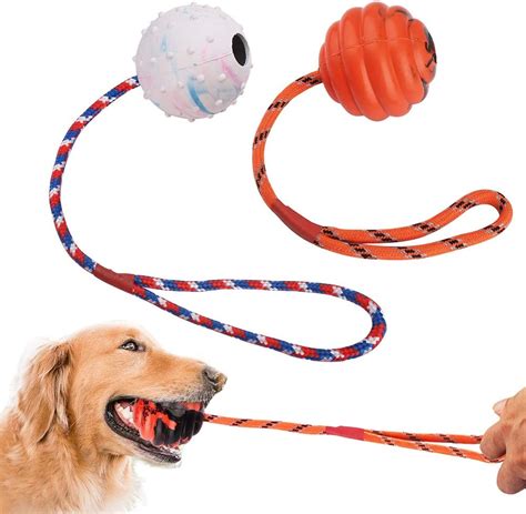 2 Pcs Dog Training Ball On Rope Solid Rubber Rope Ball For Dog
