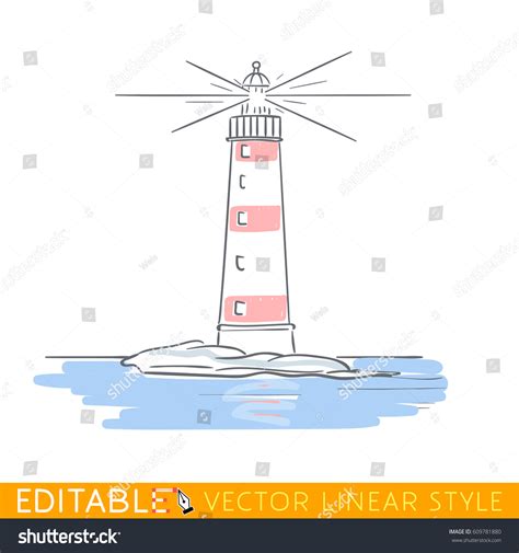 Drawing Lighthouse Editable Line Sketch Stock Stock Vector Royalty