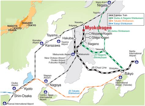 Map of nagano prefecture area hotels: Nagoya, Kyoto, Kansai Airport & Osaka to Nagano - fares