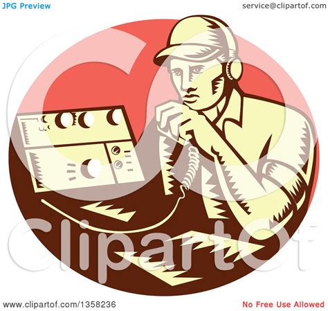 Clipart Of A Retro Woodcut Yellow And Brown Male Ham Radio Operator