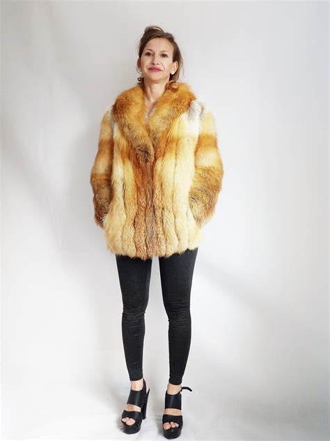 Real Fox Fur Coat Golden Fox Fur Coat Woman Real Fox Fur Etsy In Fox Fur Coat Fur
