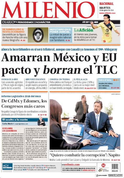 Periódico Milenio México Periódicos de México Edición de martes 28