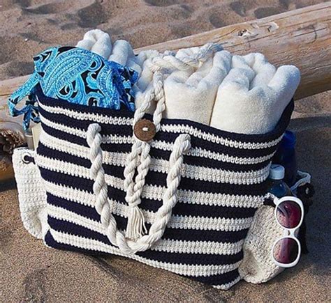 bolso playero en azul y blanco bolsas de playa de ganchillo bolsos de ganchillo patrones de