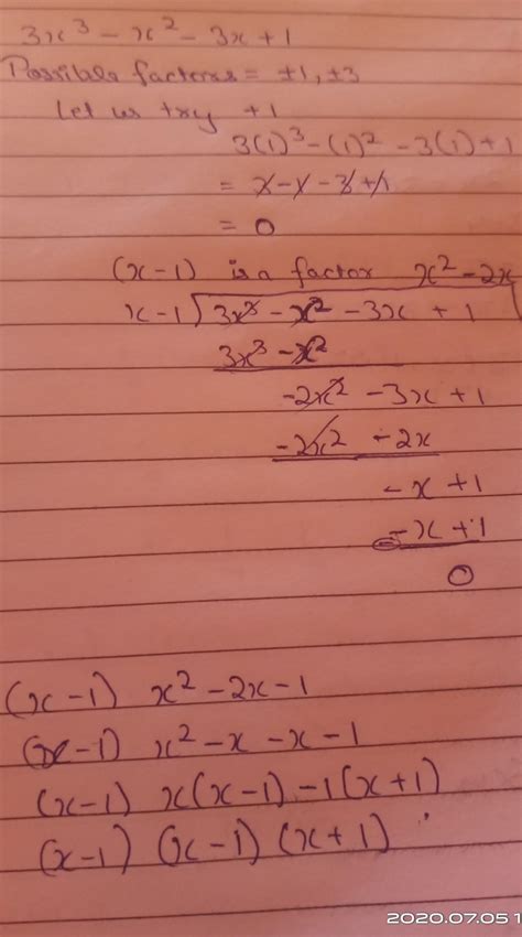 Factorise 3x 3 X 2 3x 1 Using Factor Theorem And Long Division
