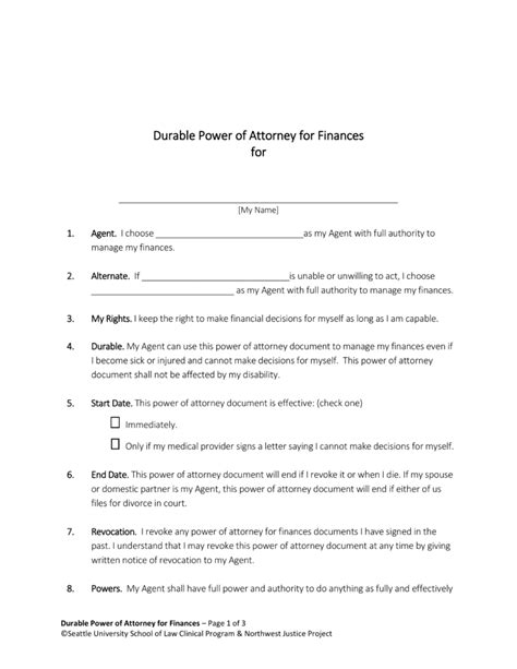 Free Blank Printable Power Of Attorney Form Washington State Printable Forms Free Online