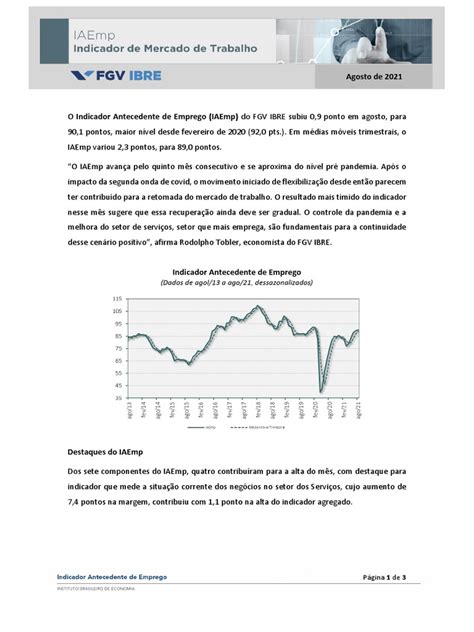 Indicadores De Mercado De Trabalho Fgv Press Release Ago21 2 Pdf Setor Terciário Da Economia