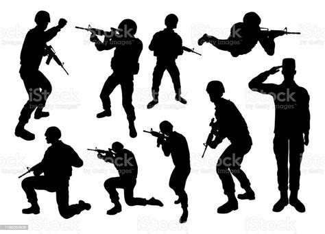 Soldier High Quality Detailed Silhouettes Stock Illustration Download
