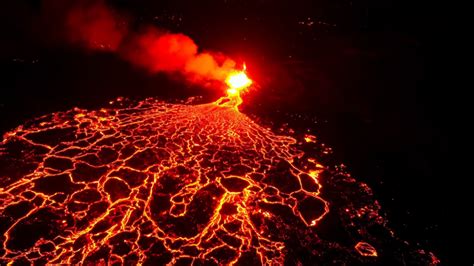 Iceland Volcano Astonishing Footage Of Spewing Lava Captured By A