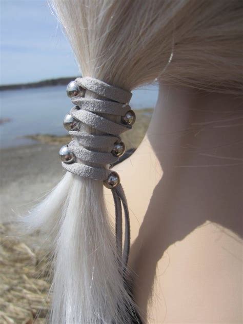 Leather Hair Ties Wraps Ponytail Holders Silver Beads Suede Etsy
