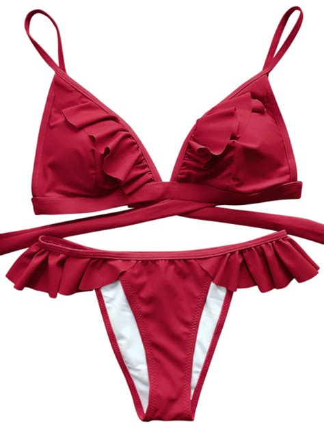 Cami Frilly High Leg Bikini Red Bikinis S Zaful