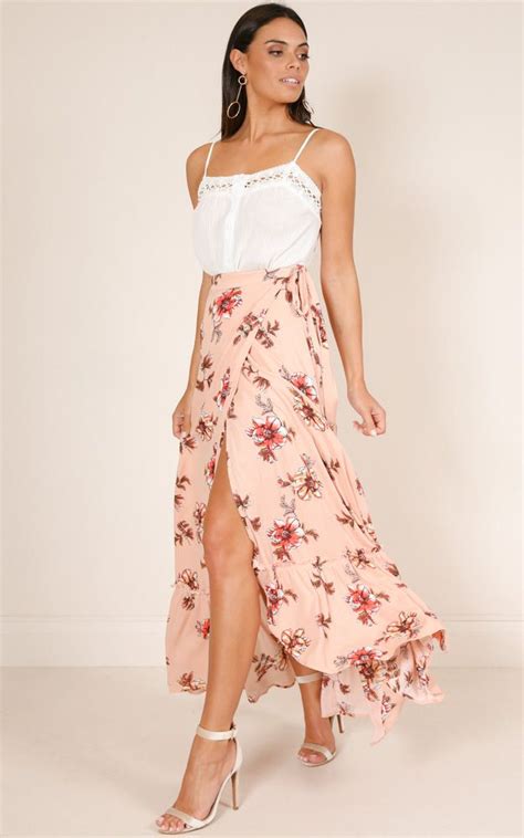 Showpo Wildflower Wrap Skirt In Blush Floral 10 M Skirts Maxi Skirt
