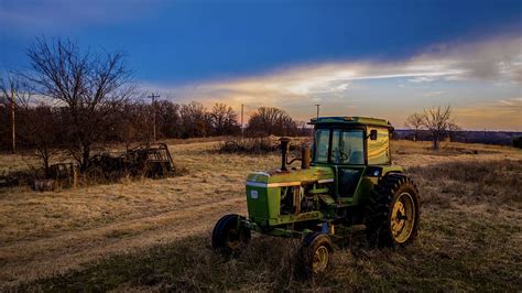 Hd Wallpaper Tractor John Deere Sunset Land Land Vehicle Field