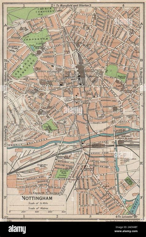 Nottingham Vintage Town City Map Plan Nottinghamshire 1950 Old