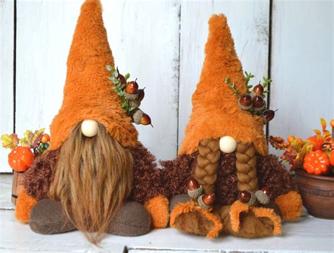 Autumn Gnomes In Fur Hats With Acorns Forest Gnome Halloween Etsy