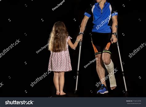 Little Girl Man Crutches Plaster Cast Stock Photo 714412378 Shutterstock