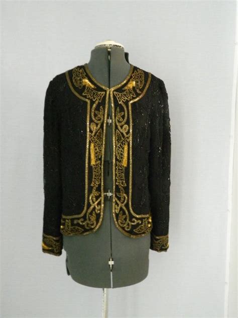 Vintage Beaded Jacket Top Silk Black By Sassandwigglevintage Vintage