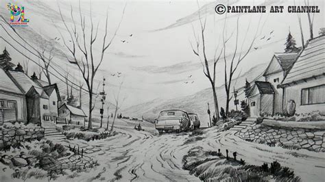 How To Draw A Beautiful Scenery With Pencil Pencil Shading Step By Step