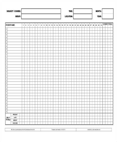 Weekly Attendance Sheet Template