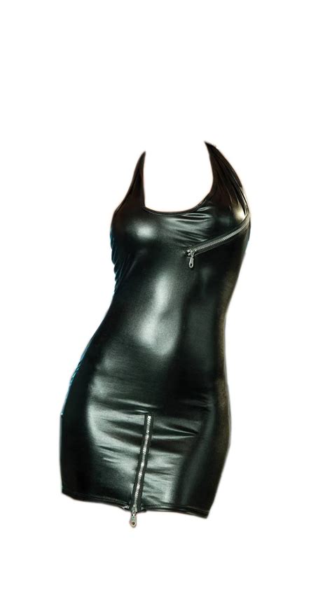 Black Zipper Type Sexy Black Pvc Party Costume One Size Wet Look Shiny Gothic Metallic Bodysuit
