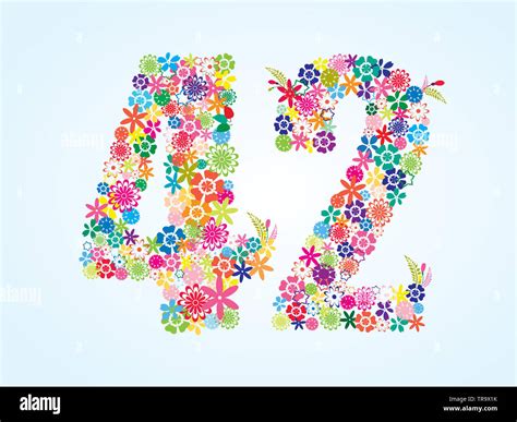 Vector Colorful Floral 42 Number Design Isolated On White Background