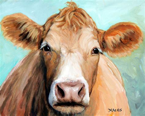 Guernsey Cream Cow On Light Green Painting By Dottie Dracos Fine Art