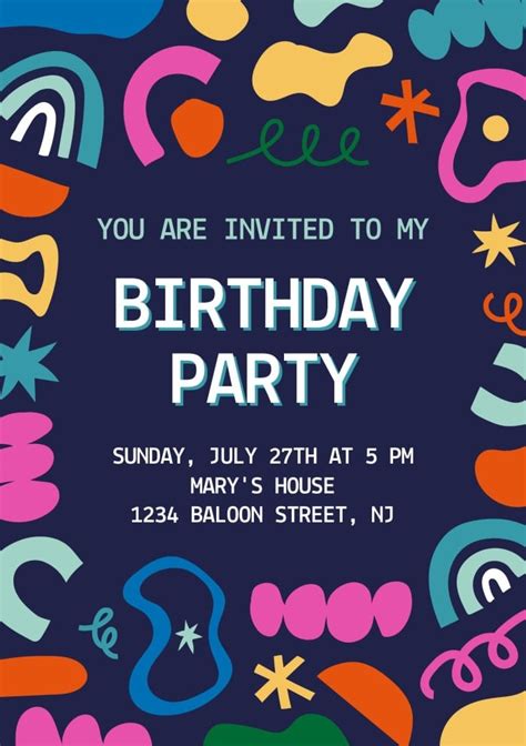 Personalize Online This Abstract Colorful Birthday Party Invitation