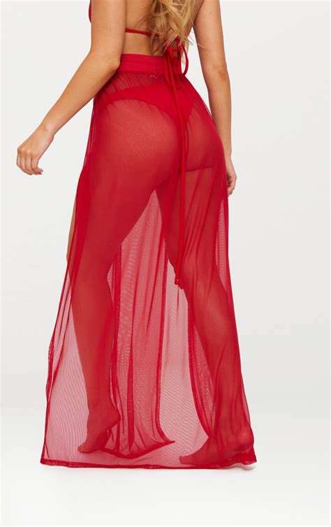 red mesh maxi skirt prettylittlething usa