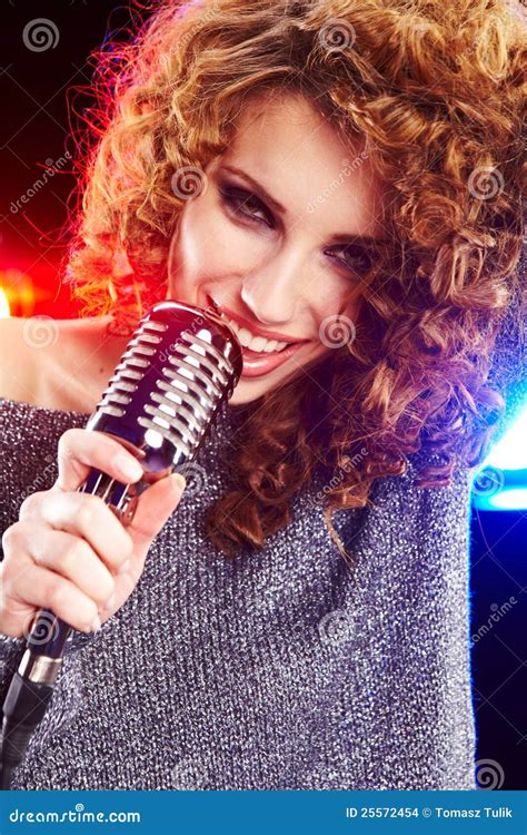 Woman Holding Microphone Stock Photo Image Of Beauty 25572454