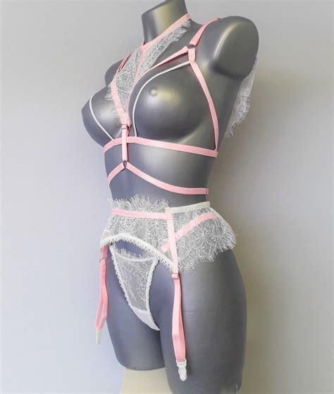 Pink Lingerie Set Pink Harness Lingerie Wedding Harness Etsy