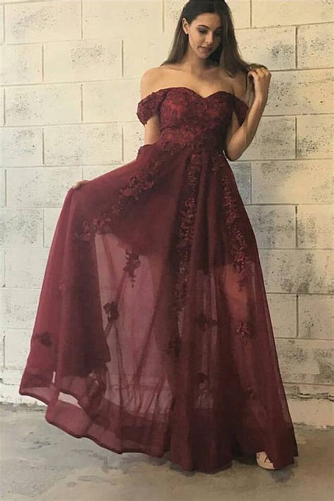 2017 Long Prom Dress Burgundy Long Prom Dress Off The Shoulder