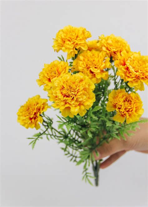 artificial marigold bush 13 tall herb bouquet silk flowers wedding small wedding bouquets