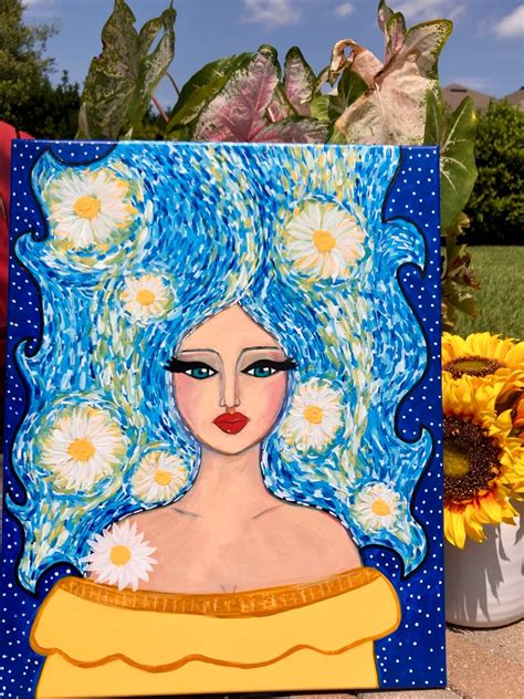 Girl Starry Night Inspired 16 X 20 Canvas Art Acrylic Etsy Canvas
