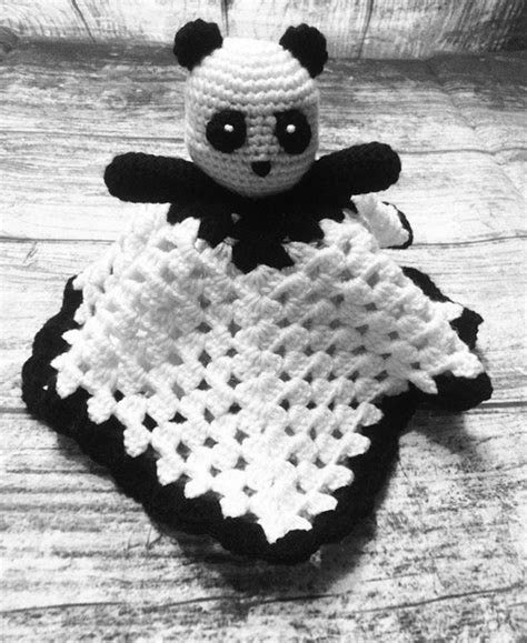 Crochet Panda Bear Lovey Blanket Panda Toy Baby Blanket Etsy
