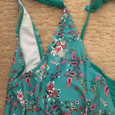 Swim Teal Tankini Bathing Suit With Pink And White Floral Design