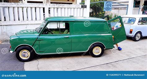 September 29 2018 Green And Bluewhite Classic Mini Cooper Van Parked