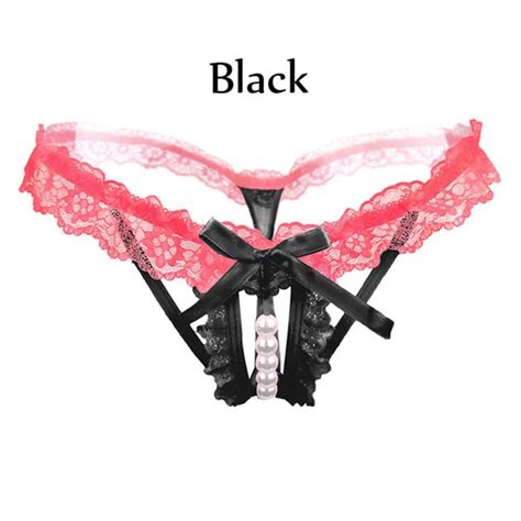 Sexy Crotchless Faux Pearl Lace Bowknot Underwear Women Thong Briefs Sexy Panties G String Femme