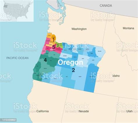 vetores de condados do estado de oregon coloridos por distritos congressionais mapa vetorial com