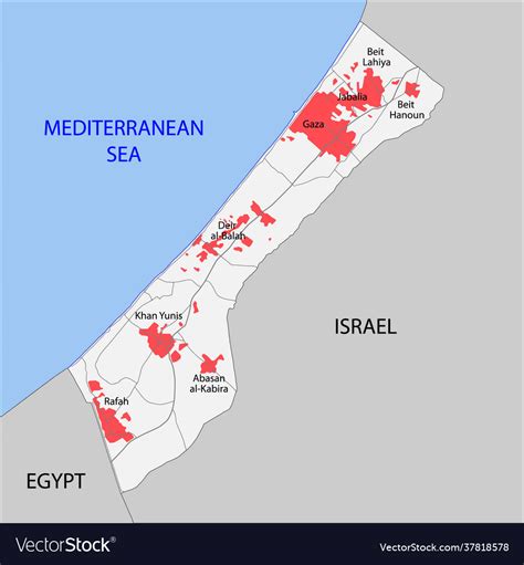 Map Gaza Strip With Roads And Cities Royalty Free Vector