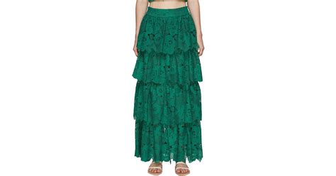 Alice Olivia Jia Lace Tiered Maxi Skirt In Green Lyst