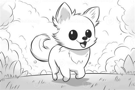 Coloring Page Outline Of Cartoon Cute Little Puppy Dog Illustration