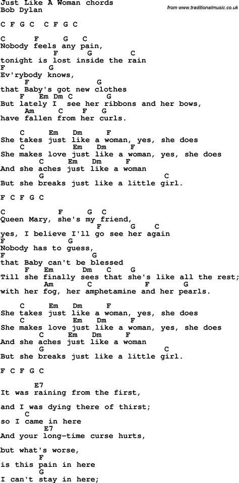 Song Lyrics With Guitar Chords For Just Like A Woman In 2022 Guitar