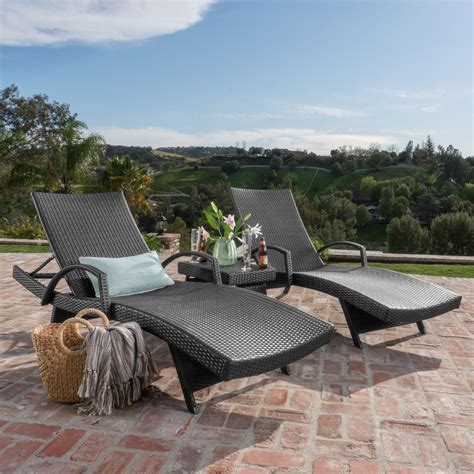 Soleil Outdoor Wicker Arm Chaise Lounges Set Of 2 W Side Table