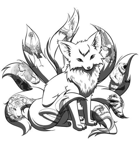 Nine Tail Fox Colouring Pages Sketch Coloring Page