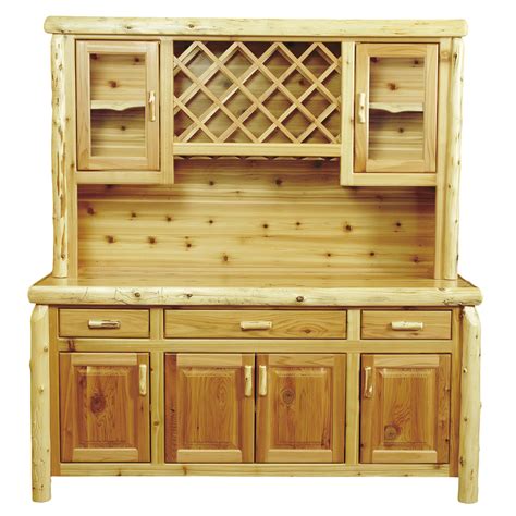 The countertop is pine stained a custom red mahogany color. Cedar Log Buffet & Hutch with Wine Rack - 75 Inch