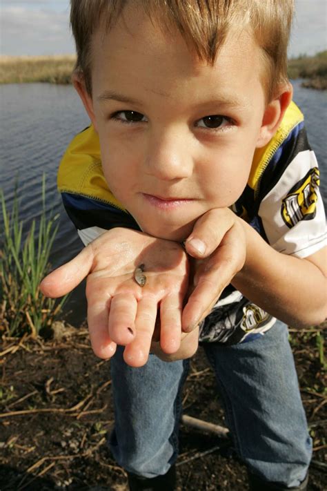 Free Picture Young Boy Holds Small Fish