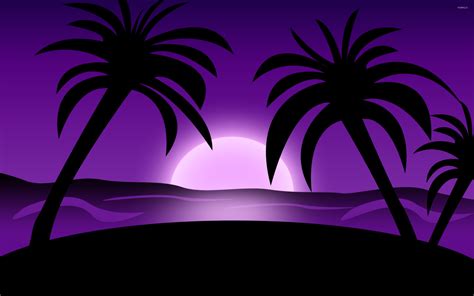 Purple sunset on the beach wallpaper - Vector wallpapers - #48435