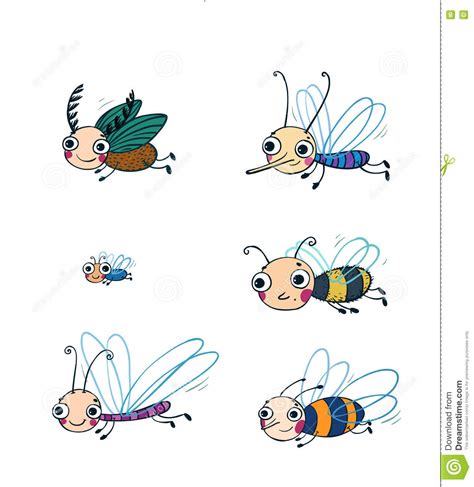Funny Insect Cartoon Set Stock Vector Illustration Of