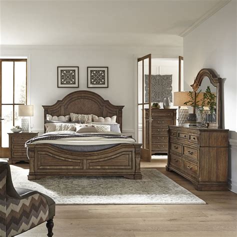 Haven Hall Panel Bed 6 Piece Bedroom Set In Aged Chestnut Finish By
