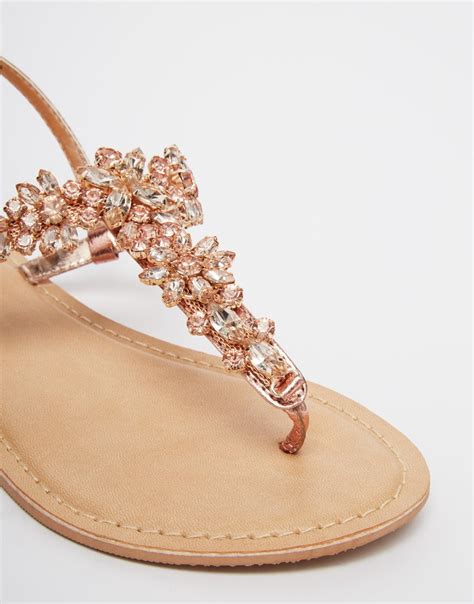 Lyst Asos Fiji Wide Fit Embellished Leather Flat Sandals In Pink