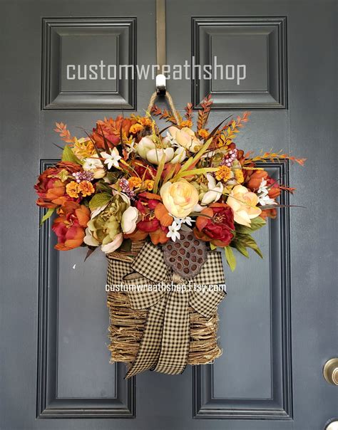 Fall Door Basketfall Wreathharvest Décorautumn Wreathswag Fall